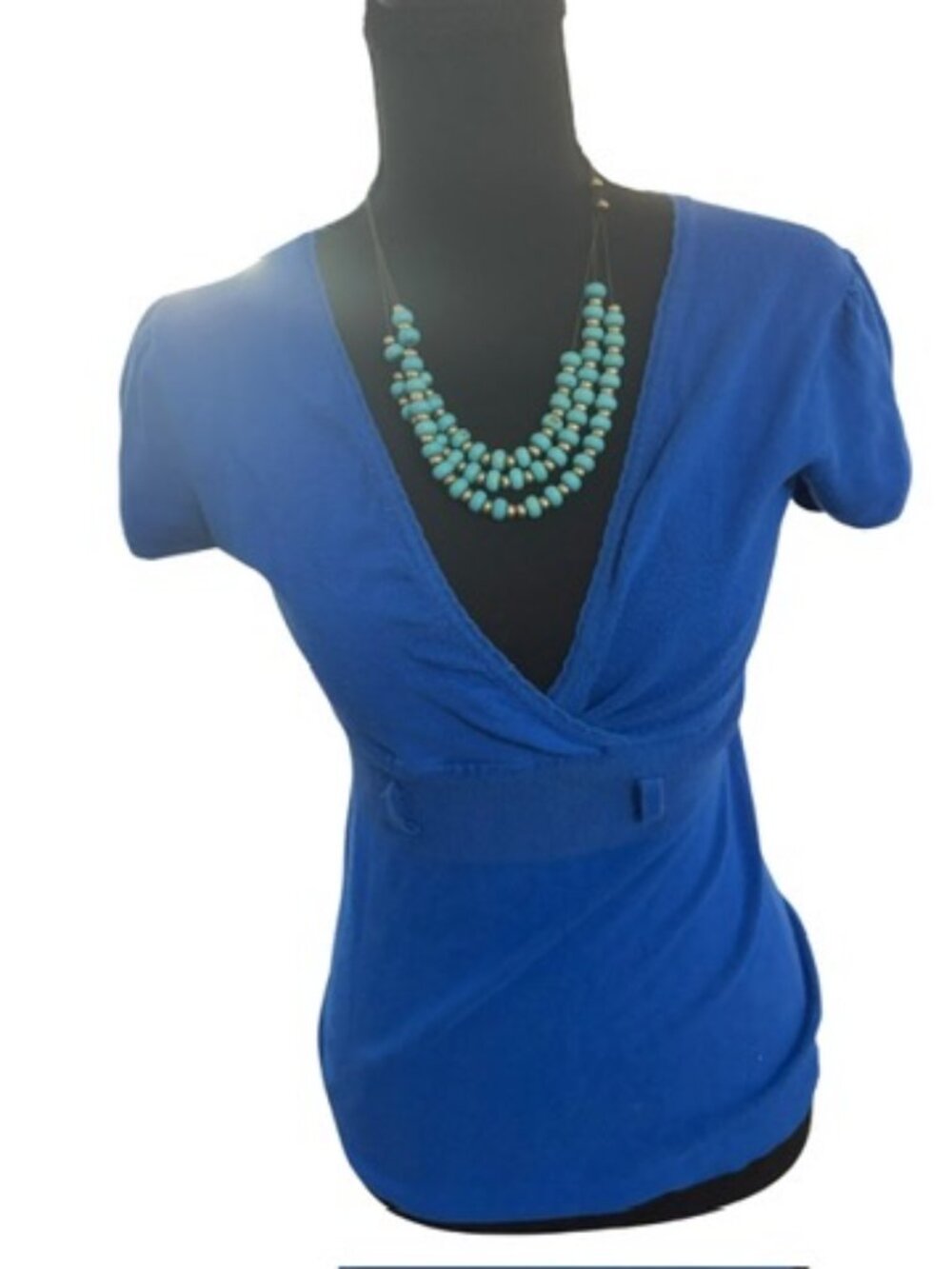 Sele Royal Blue Surplice Knit Top Size M Cap Sleeve Career Blouse